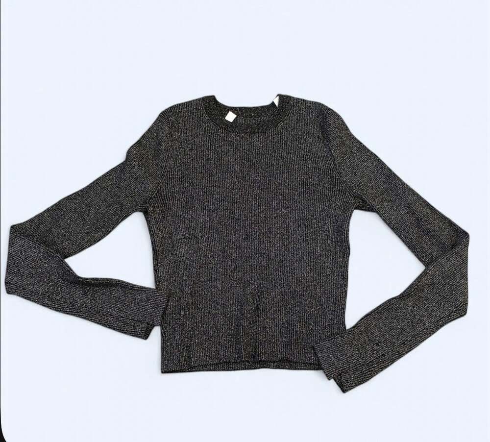 A.L.C. Merino Wool Metallic Crop Sweater Crew Black Glitter Whimsigoth Luxury S